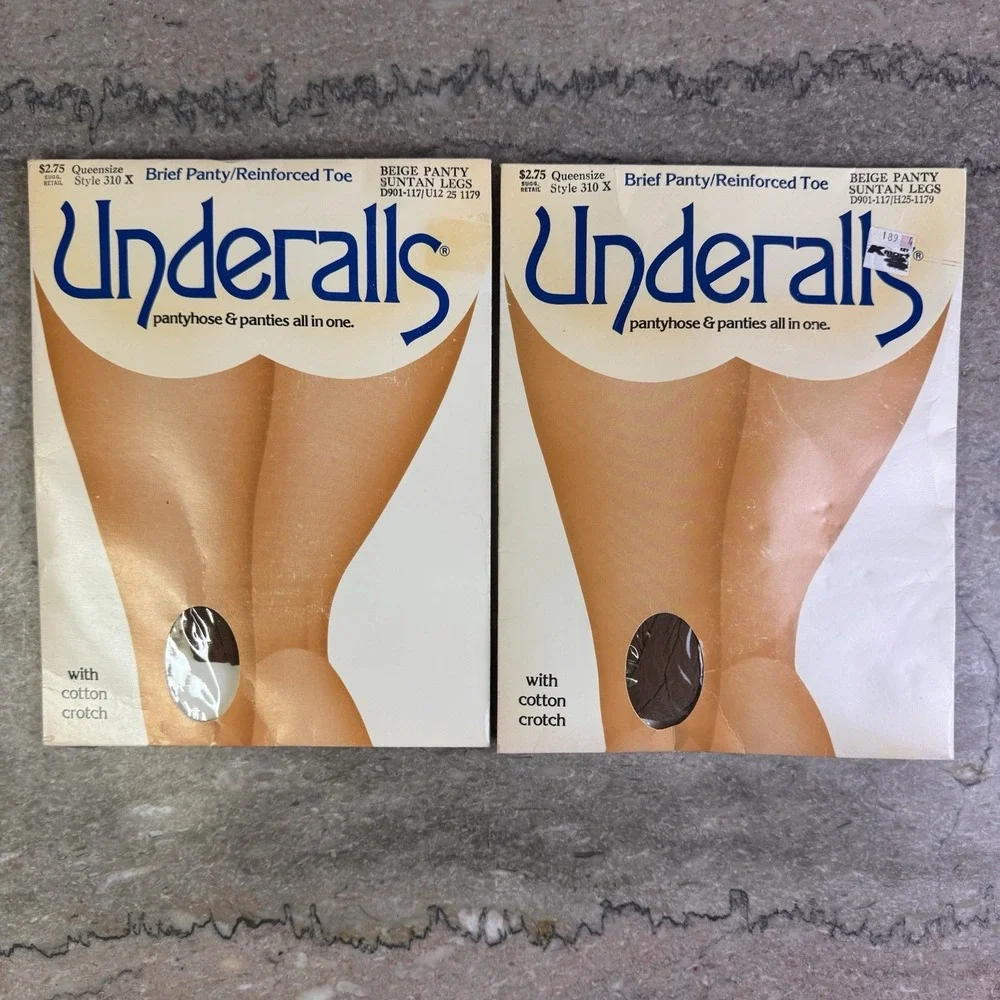 UNDERALLS Vintage Set Of 2 Pantyhose Nylons Queen-size Beige Panty Suntan Legs